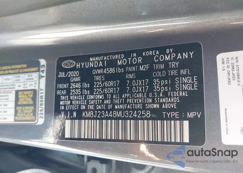 2021 Hyundai Tucson Se из США, поврежденный, VIN KM8J23A48MU324258